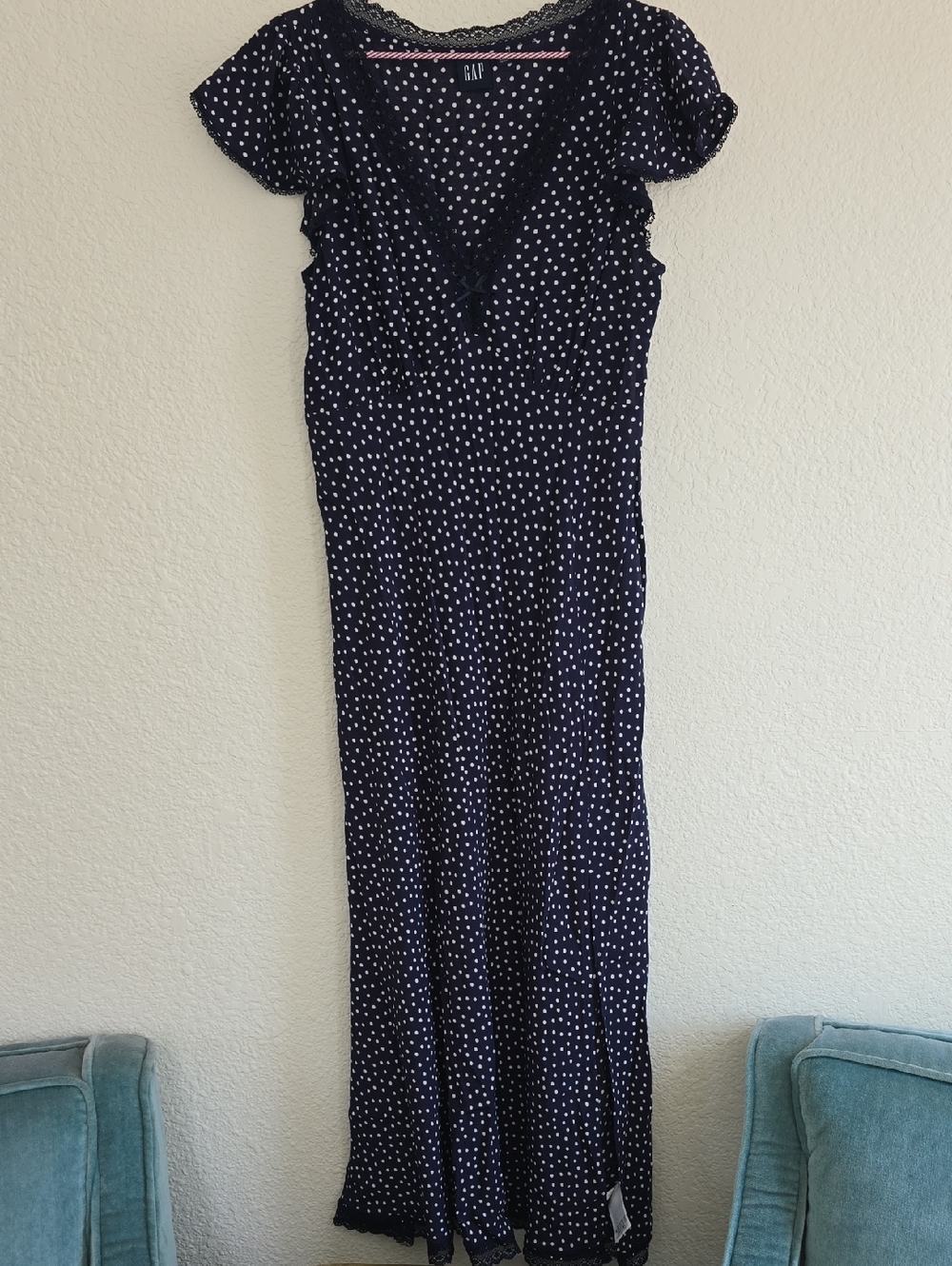 GAP Navy Polka Dot V‑Neck Maxi Dress